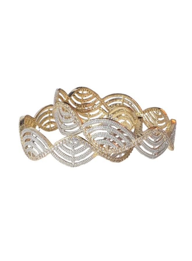AanyaCentric 2.6 Size AD Bangles Pair Gold Plated Brass Bracelet for Women Girls American Diamond Kada - Image 1