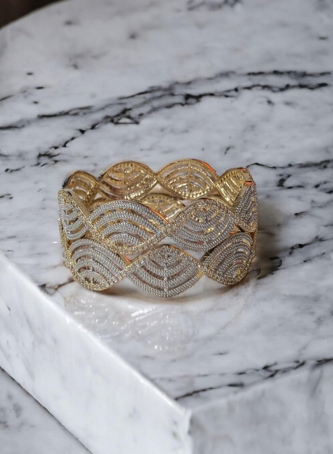 AanyaCentric 2.6 Size AD Bangles Pair Gold Plated Brass Bracelet for Women Girls American Diamond Kada - Image 3