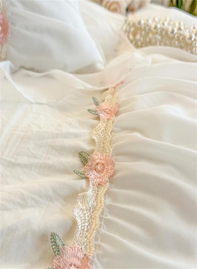 MOOWOO Chic Ruffle Lace Full Duvet Cover Set-Princess Girl Bedding-3 Piece Comforter Duvet Cover with Zipper Closure,Coquette Room Decor-White,Full Size - Image 4