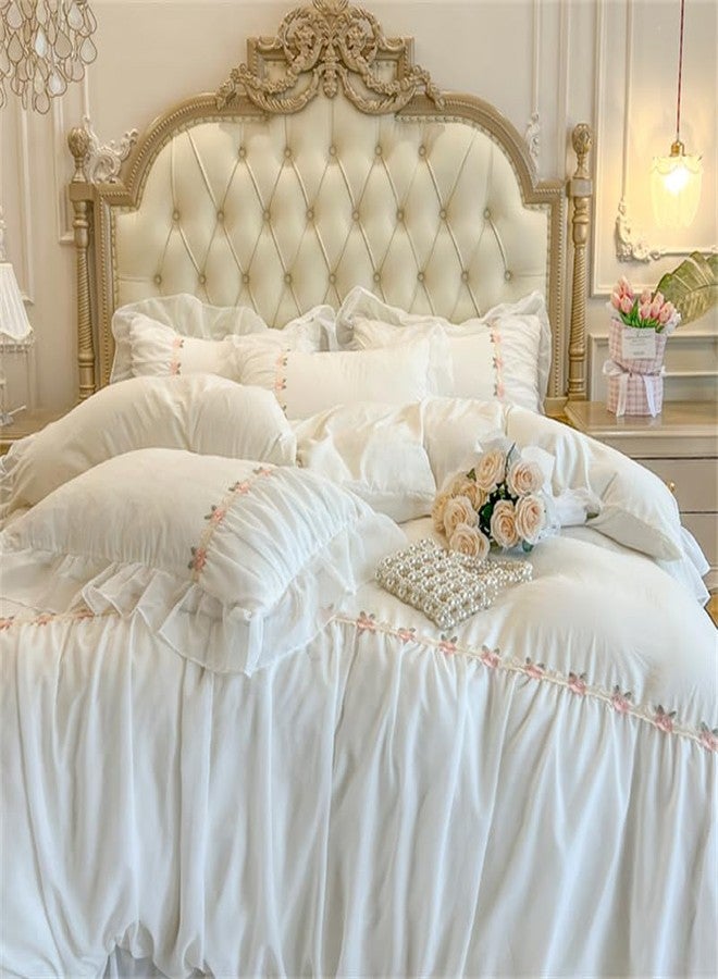 MOOWOO Chic Ruffle Lace Full Duvet Cover Set-Princess Girl Bedding-3 Piece Comforter Duvet Cover with Zipper Closure,Coquette Room Decor-White,Full Size - Image 5
