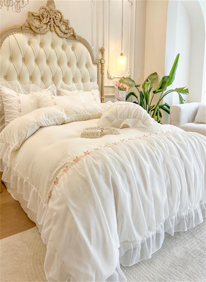 MOOWOO Chic Ruffle Lace Full Duvet Cover Set-Princess Girl Bedding-3 Piece Comforter Duvet Cover with Zipper Closure,Coquette Room Decor-White,Full Size - Image 2