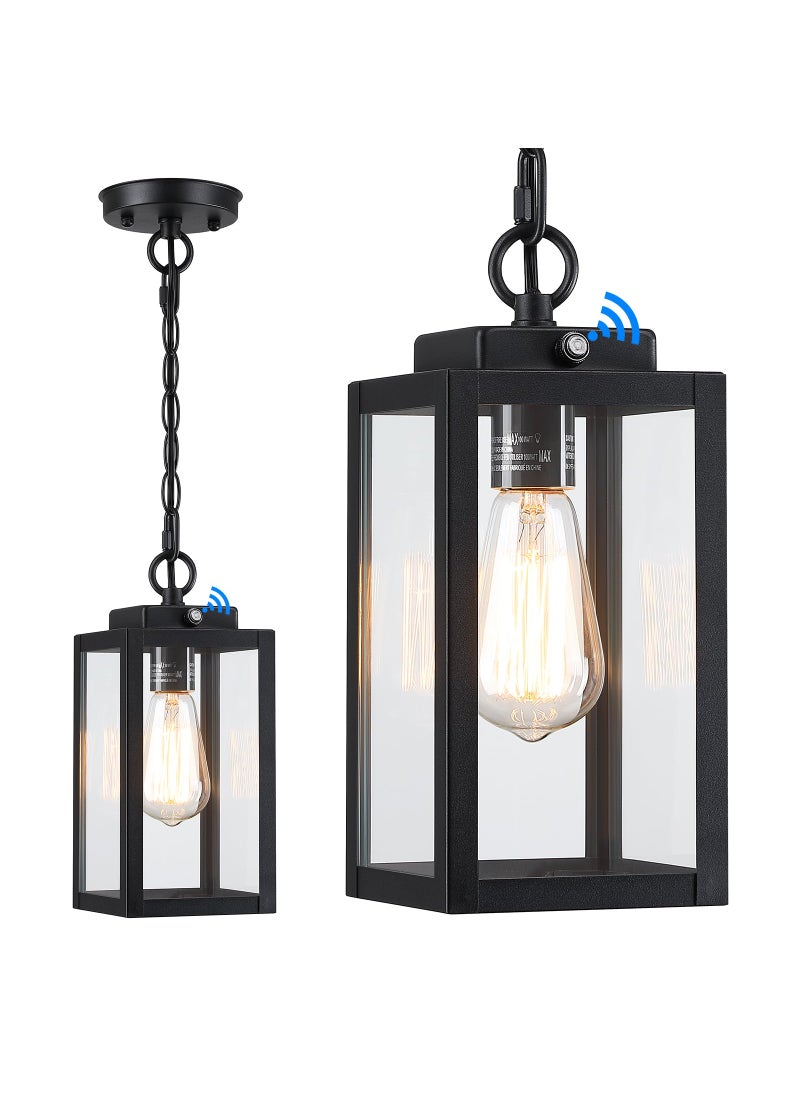 MYHXQ Outdoor Pendant Light, 11'' Dusk to Dawn Modern Outside Chandelier Outdoor Hanging Lantern Light, Matte Black with Clear Glass, Exterior Pendant Lighting Fixture for Porch, Yard, Gazebo, 1Pack  - Image 1