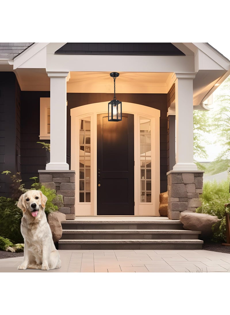 MYHXQ Outdoor Pendant Light, 11'' Dusk to Dawn Modern Outside Chandelier Outdoor Hanging Lantern Light, Matte Black with Clear Glass, Exterior Pendant Lighting Fixture for Porch, Yard, Gazebo, 1Pack  - Image 4
