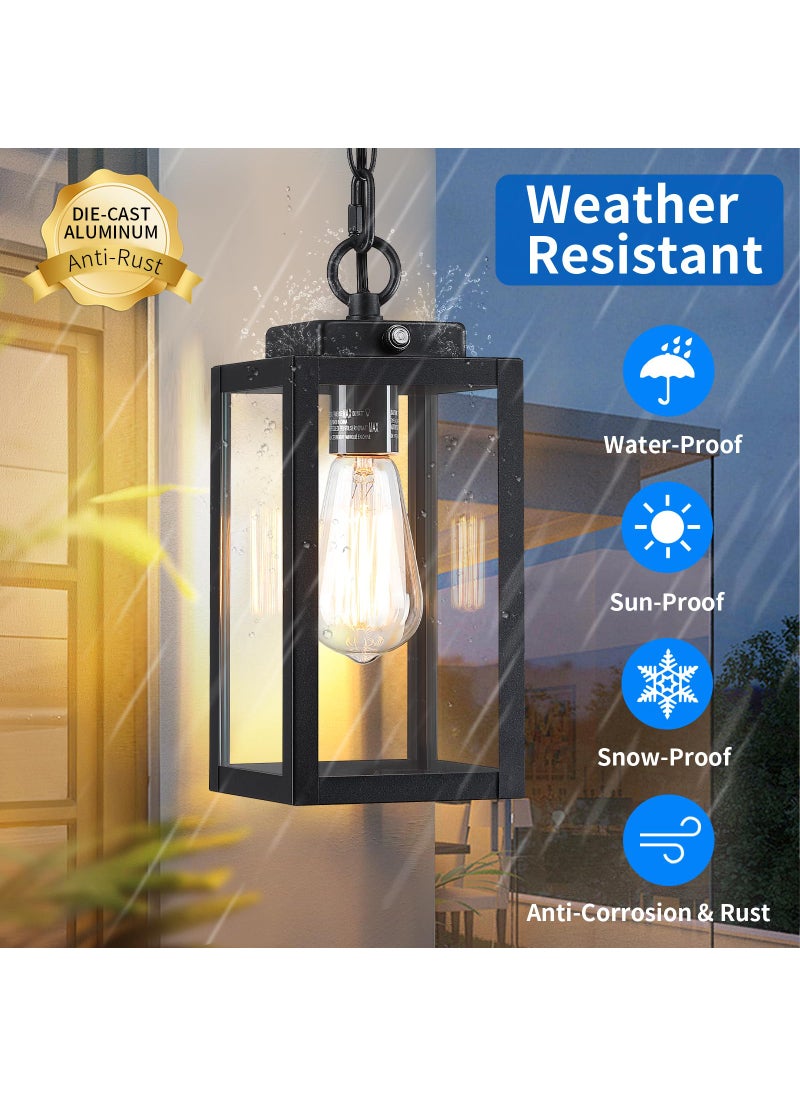 MYHXQ Outdoor Pendant Light, 11'' Dusk to Dawn Modern Outside Chandelier Outdoor Hanging Lantern Light, Matte Black with Clear Glass, Exterior Pendant Lighting Fixture for Porch, Yard, Gazebo, 1Pack  - Image 3