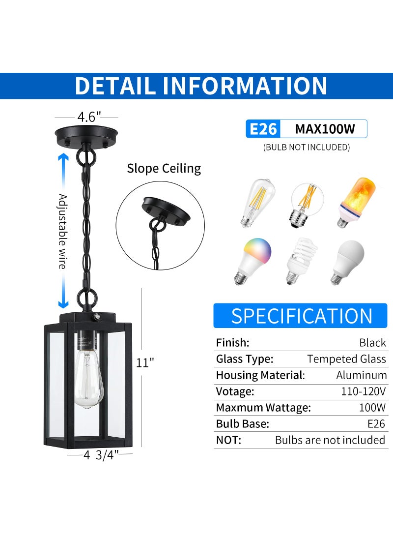 MYHXQ Outdoor Pendant Light, 11'' Dusk to Dawn Modern Outside Chandelier Outdoor Hanging Lantern Light, Matte Black with Clear Glass, Exterior Pendant Lighting Fixture for Porch, Yard, Gazebo, 1Pack  - Image 5