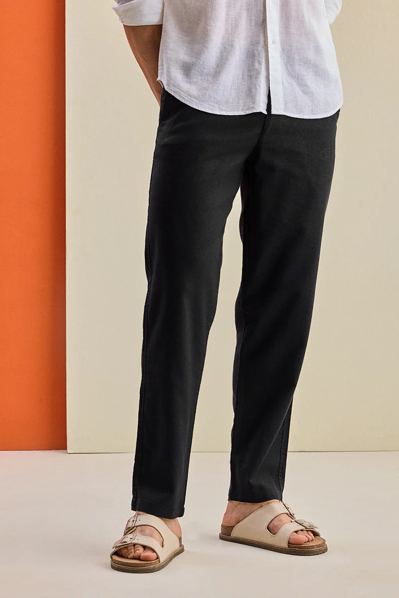 Black Solid Straight Fit Casual Trousers