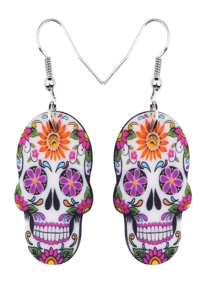 NEWEI Cute Halloween Sugar Skull Earrings Dangle Acrylic Skull Decor Gifts for Women Festival Charms (Purple) - Image 1