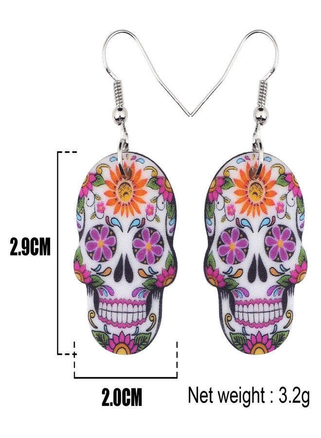 NEWEI Cute Halloween Sugar Skull Earrings Dangle Acrylic Skull Decor Gifts for Women Festival Charms (Purple) - Image 5