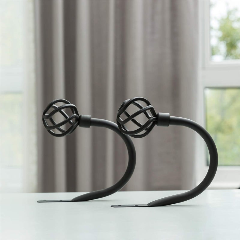 HIKMLK Geometric Industrial Curtain Holdbacks 2pcs, Solid Cast Iron Heavy Duty Curtain Tiebacks for Wall, Side Holder Pull Back Hooks for Drapes Tie Back Home Window Decor (Matt Black) - Image 5