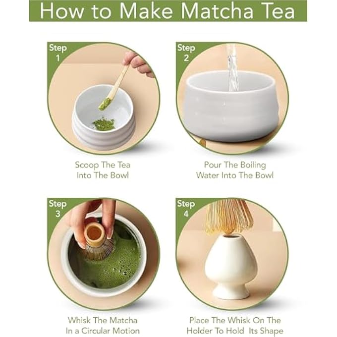 Jinou Matcha Set Made With Natural Bamboo And Premium Quality Ceramic  7 Pcs Set Includes Whisk Holder Scoop Scoop Rest Sifter  Tea Towel  17Oz Bowl Perfect For Matcha Lovers  Gifting - Image 3