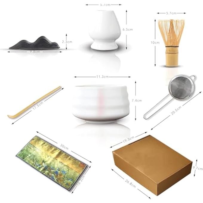 Jinou Matcha Set Made With Natural Bamboo And Premium Quality Ceramic  7 Pcs Set Includes Whisk Holder Scoop Scoop Rest Sifter  Tea Towel  17Oz Bowl Perfect For Matcha Lovers  Gifting - Image 2