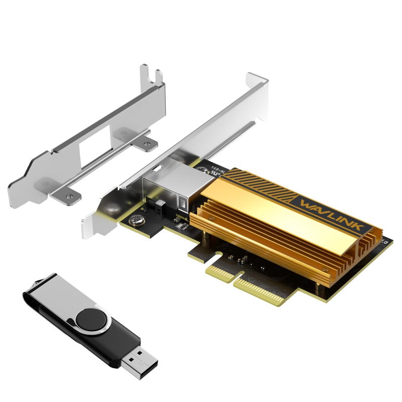 WAVLINK 10G PCIe Network Card, 10GB Base-T Ethernet Adapter with AQC113 Controller, 10000/5000/2500Mbps PCIe x4/x8/x16 Compatible for Windows 11/10 & Linux, Includes Low Profile Bracket - Image 1