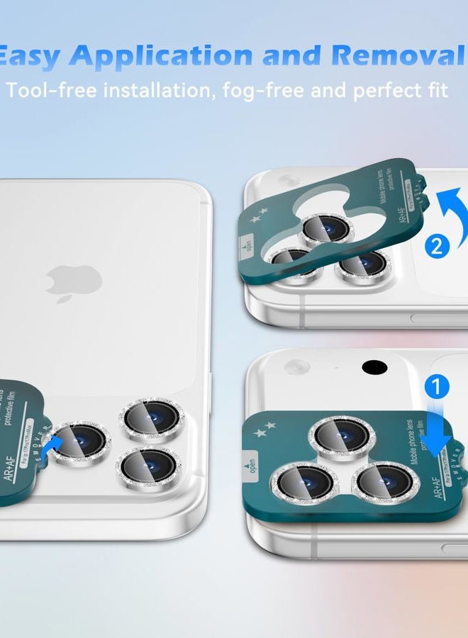 CloudValley Glitter Camera Lens Protective Film for iPhone 17 Pro/iPhone 17 Pro Max, HD Scratch Resistant Tempered Glass, Shatterproof Metallic Ring, Glitter Silver - Image 5