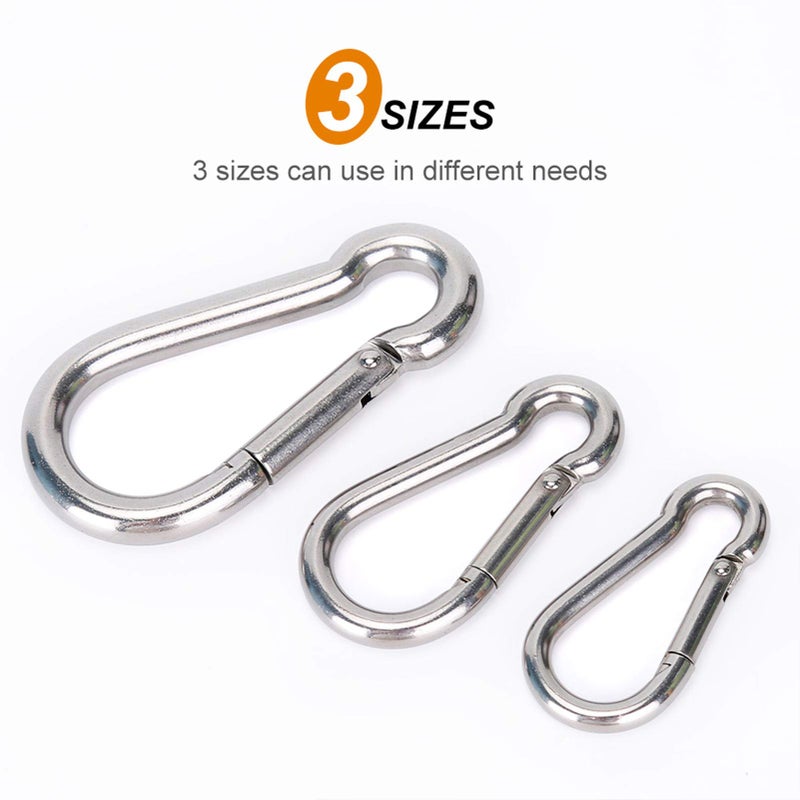 Sucrown 6PCS Spring Snap Hooks Carabiner- 304 Premium Stainless Steel Heavy Duty Carabiner Clips Assorted Sizes (2, 2.36, 3.15 inch) for Camping, Fishing, Hiking, Traveling, Backpack, Keychain; Silver - Image 4