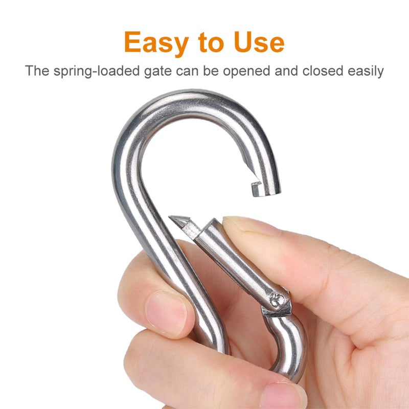 Sucrown 6PCS Spring Snap Hooks Carabiner- 304 Premium Stainless Steel Heavy Duty Carabiner Clips Assorted Sizes (2, 2.36, 3.15 inch) for Camping, Fishing, Hiking, Traveling, Backpack, Keychain; Silver - Image 3