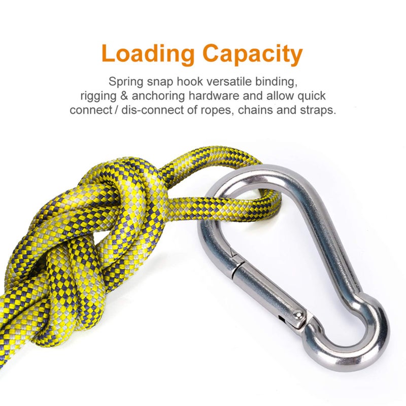 Sucrown 6PCS Spring Snap Hooks Carabiner- 304 Premium Stainless Steel Heavy Duty Carabiner Clips Assorted Sizes (2, 2.36, 3.15 inch) for Camping, Fishing, Hiking, Traveling, Backpack, Keychain; Silver - Image 5