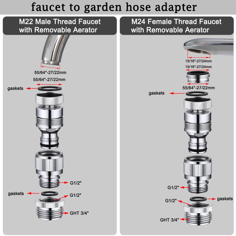 Walkinginrain Kitchen Sink Faucet Quick Connector, Dishwasher Washer Snap Coupling Adapter, Faucet to Garden Hose Adapter for Bathroom Kitchen/Shower Hose/Garden Hose - Image 4