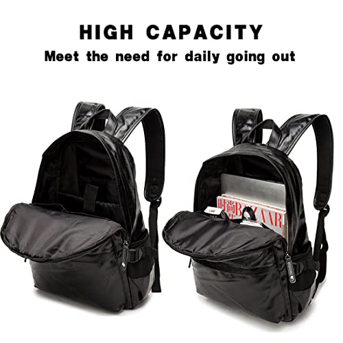 MCWTH Leather Laptop Backpack for Men Women, School College Bookbag Casual Travel Daypack (Black) - Image 3