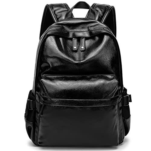 MCWTH Leather Laptop Backpack for Men Women, School College Bookbag Casual Travel Daypack (Black) - Image 1