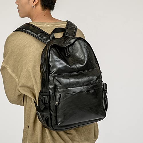 MCWTH Leather Laptop Backpack for Men Women, School College Bookbag Casual Travel Daypack (Black) - Image 5