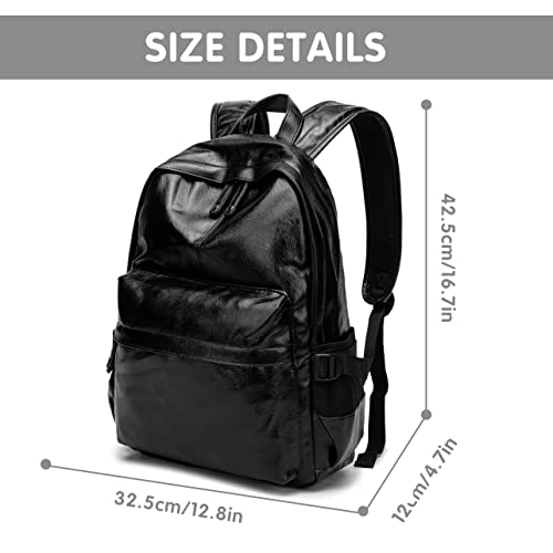 MCWTH Leather Laptop Backpack for Men Women, School College Bookbag Casual Travel Daypack (Black) - Image 2