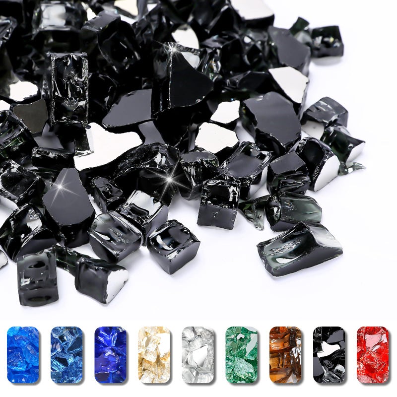 Grisun Onyx Black Fire Glass For Fire Pit  1/2 Inch High Luster Reflective Tempered Glass Rocks For Natural Or Propane Fireplace  Safe For Outdoors And Indoors Firepit Glass  10 Pounds - Image 1