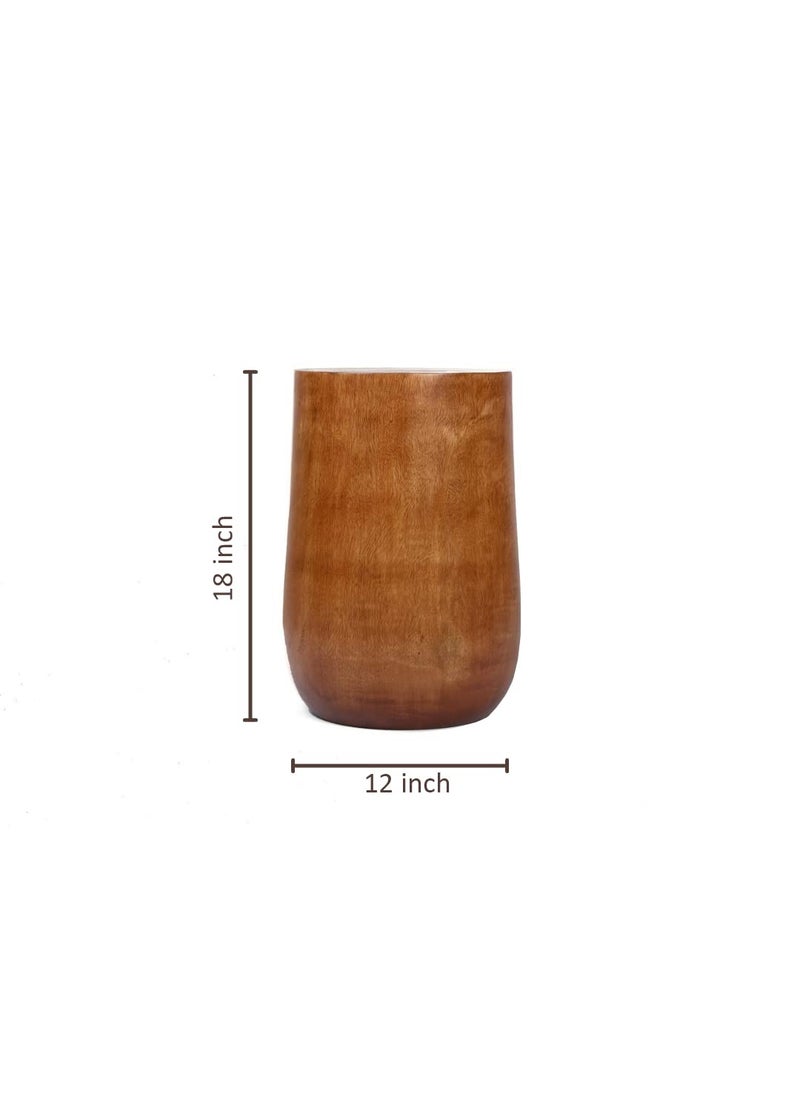 UNIMAPLE WITH U UNIMAPLE WITH U Wooden Puffy Round Ottoman Stool Furniture Natural Teak Brown  - Image 2