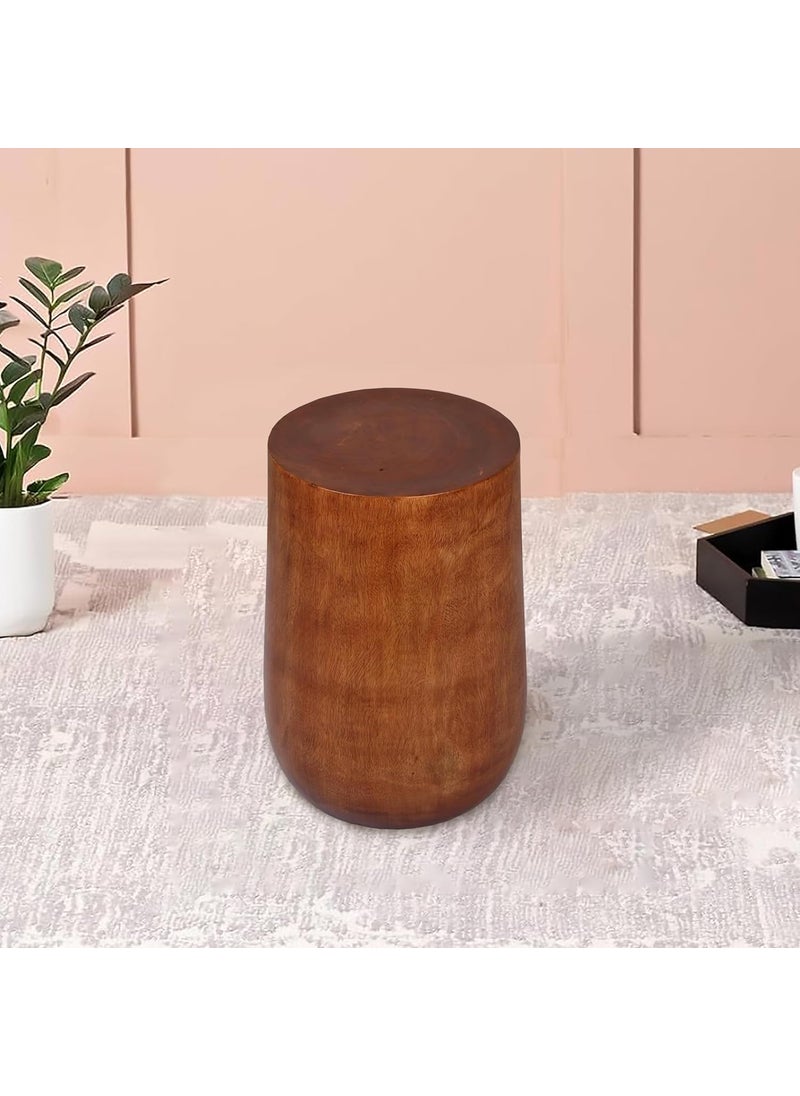 UNIMAPLE WITH U UNIMAPLE WITH U Wooden Puffy Round Ottoman Stool Furniture Natural Teak Brown  - Image 1