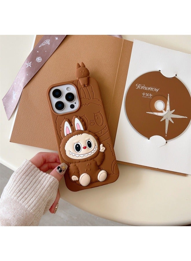 general Cartoon lying three-dimensional Labubu is suitable for iPhone 15ProMax/15Pro anti-fall mobile phone protective cover - Image 2