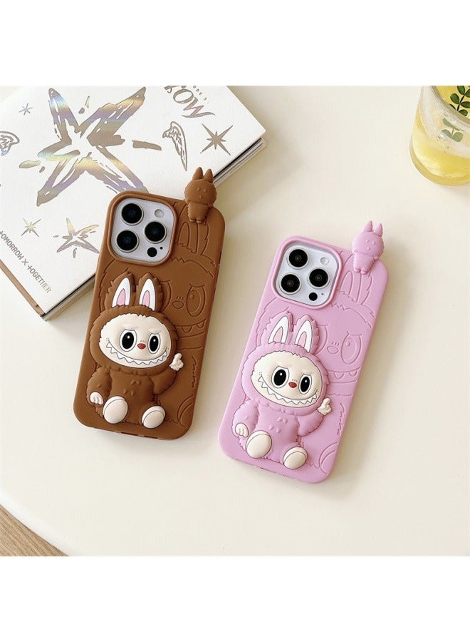 general Cartoon lying three-dimensional Labubu is suitable for iPhone 15ProMax/15Pro anti-fall mobile phone protective cover - Image 3