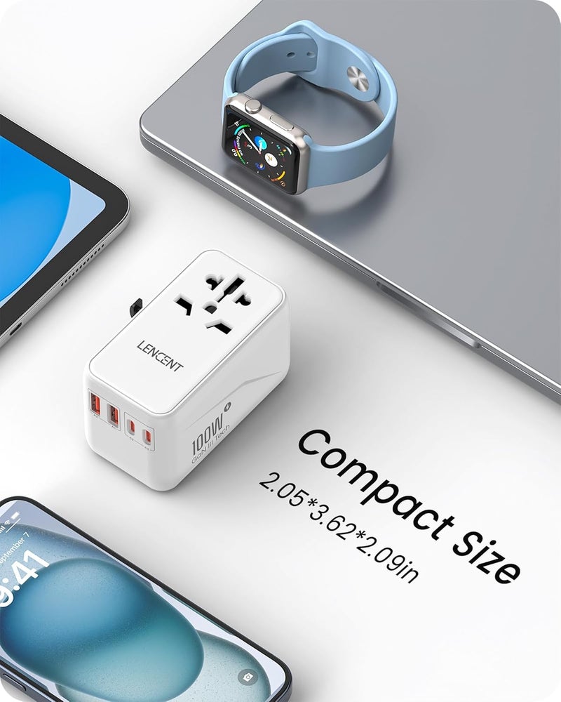 لينسينت محول سفر عالمي ، محول دولي GaN3 بقدرة 100 واط مع منفذي QC4.0 USB-A ومنفذي PD3.0 Type-C للشحن السريع PPS، شاحن حائط عالمي لأجهزة iPhone وGalaxy وأجهزة الكمبيوتر المحمولة، محول قابس الولايات المتحدة/المملكة المتحدة/الاتحاد الأوروبي/أستراليا - Image 5