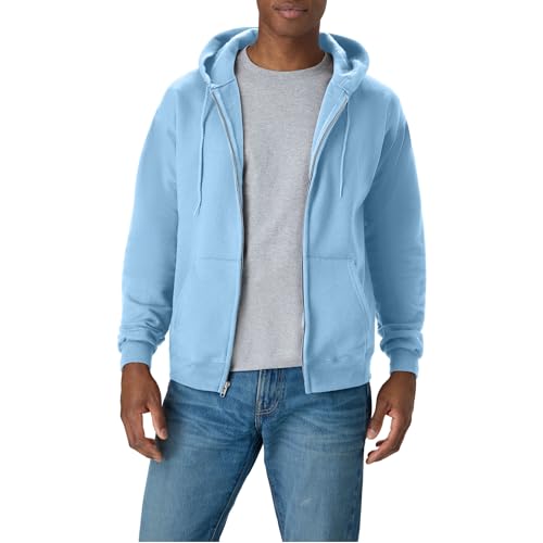 Hanes Mens FullZip EcoSmart Hoodie Light Blue Large - Image 1
