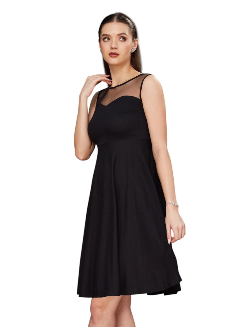 Miss Chase Women's Round Neck Sleeveless Back Cut Out Bow Mini Skater Dress (MCSS25D93-21-380-06, Jet Black, XL) - Image 1