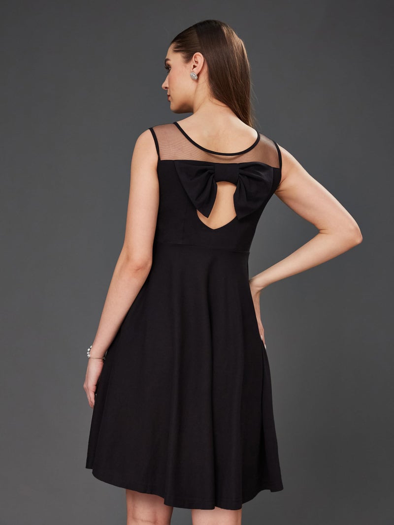 Miss Chase Women's Round Neck Sleeveless Back Cut Out Bow Mini Skater Dress (MCSS25D93-21-380-06, Jet Black, XL) - Image 3