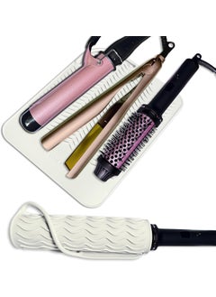 Sygile 11" X 7.5" Large Heat Resistant Travel Mat for Curling Irons Flat Irons Hair Dryers Hair Straighteners Pad - Silicone Mat for Hair Styling Tools, Salon Hot Tools Mat, Vanity Mat - Ivory White 