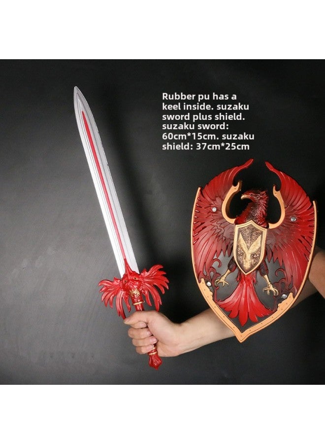 Toy Sword Simulation Vermilion Sword Shield Children's Toy Sword Soft Rubber Material PU Sword Set Sword Toy-Color:White Tiger Sword - Image 5
