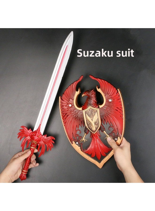 Toy Sword Simulation Vermilion Sword Shield Children's Toy Sword Soft Rubber Material PU Sword Set Sword Toy-Color:White Tiger Sword - Image 2