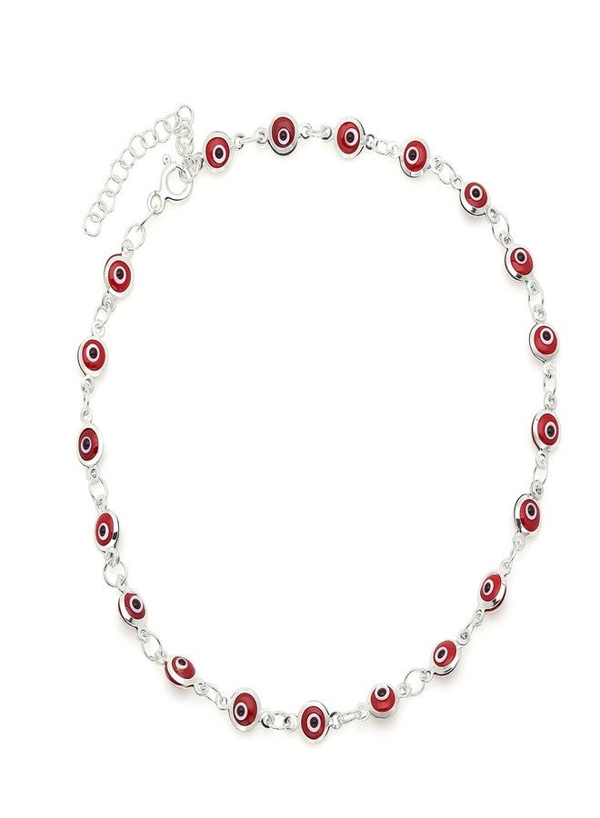 D جوليري سوار خلخال من خرز صغير بتصميم عين الحارس الحمراء من دي جوليري، مصنوع من الفضة الإسترليني عيار 925، قابل للتعديل من 8.5 بوصة إلى 9.5 بوصة.