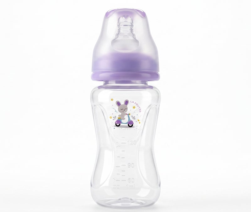 La Frutta La Fruta Comfort Plastic Bottle, Anti-Colic Air System for 0+ Months, 160ml Capacity, with Soft Silicone Teat, BPA-Free - Purple - Image 2