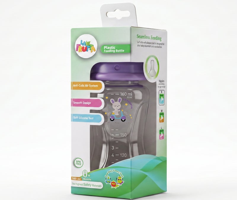 La Frutta La Fruta Comfort Plastic Bottle, Anti-Colic Air System for 0+ Months, 160ml Capacity, with Soft Silicone Teat, BPA-Free - Purple - Image 3