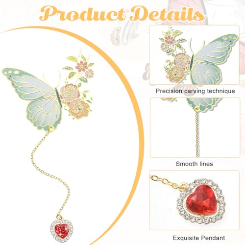 Climberty® Metal Butterfly Bookmark with Red Heart Chain Pendent, Cute Funny Metal Bookmark, Unique Gifts Book Markers for Women Book Lovers, Valentine Mother's Day Christmas New Year Birthday Gift - Image 3