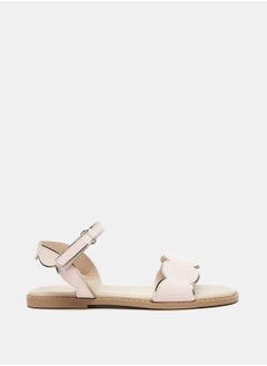Girls Textured Scalloped Strap Sandals with Hook and Loop Closure Ramadan Collection