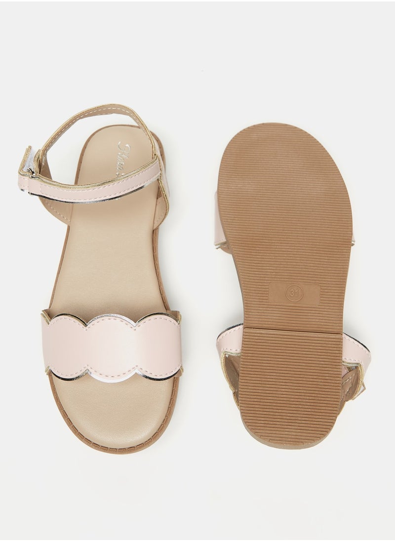 Flora Bella By Shoexpress - Girls Textured Scalloped Strap Sandals with Hook and Loop Closure Ramadan Collection - Image 1