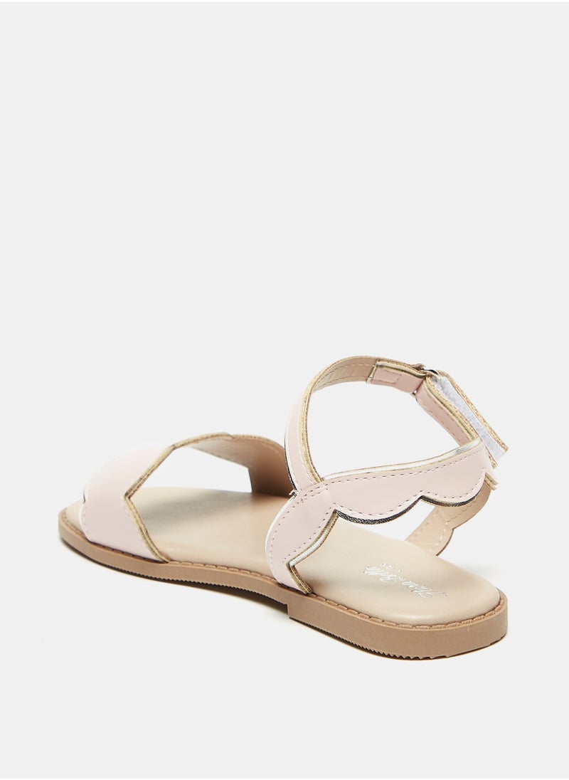 Flora Bella By Shoexpress - Girls Textured Scalloped Strap Sandals with Hook and Loop Closure Ramadan Collection - Image 1