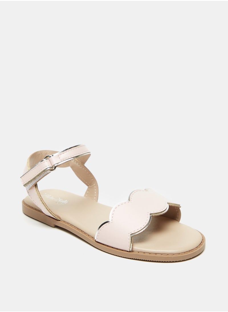 Flora Bella By Shoexpress - Girls Textured Scalloped Strap Sandals with Hook and Loop Closure Ramadan Collection - Image 1