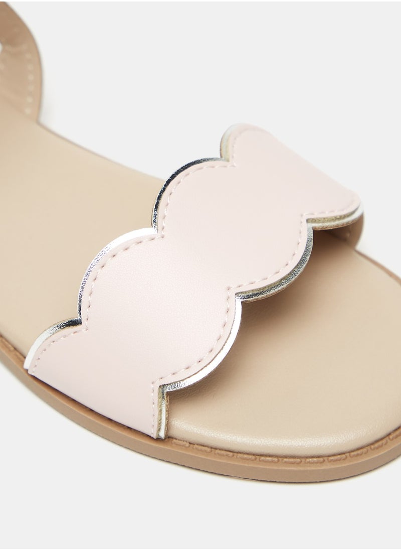 Flora Bella By Shoexpress - Girls Textured Scalloped Strap Sandals with Hook and Loop Closure Ramadan Collection - Image 1