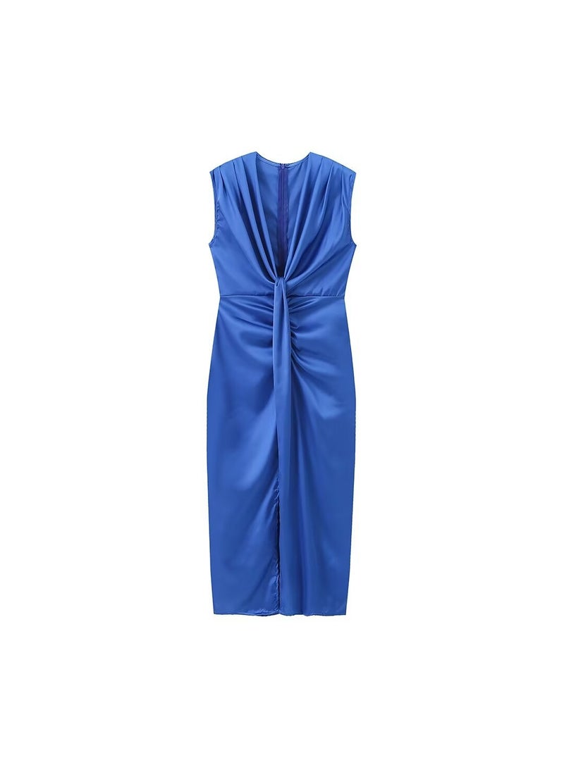 Generic - Speed Selling Womens Dress Three Colors Silk Surface No Sleeves V-Neck Ruffles Dress European And American Style Purple - Image 1