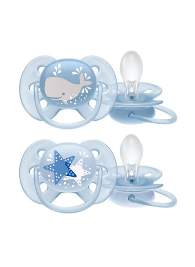 PHILIPS AVENT Pack Of 2 Ultra Soft Dummy, Bpa Free Pacifier For Babies From 6 To 18 Months , Whale, Star (Model Scf223, 03)