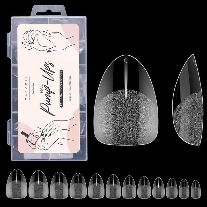 Makartt Almond Nail Tips Extra Short Full Cover Preshape Fake Nails Half Matte Soft Clear Gel Nail Tips Acrylic False Nails 12 Sizes French Press on Nail Extension Salon Home DIY 120pcs