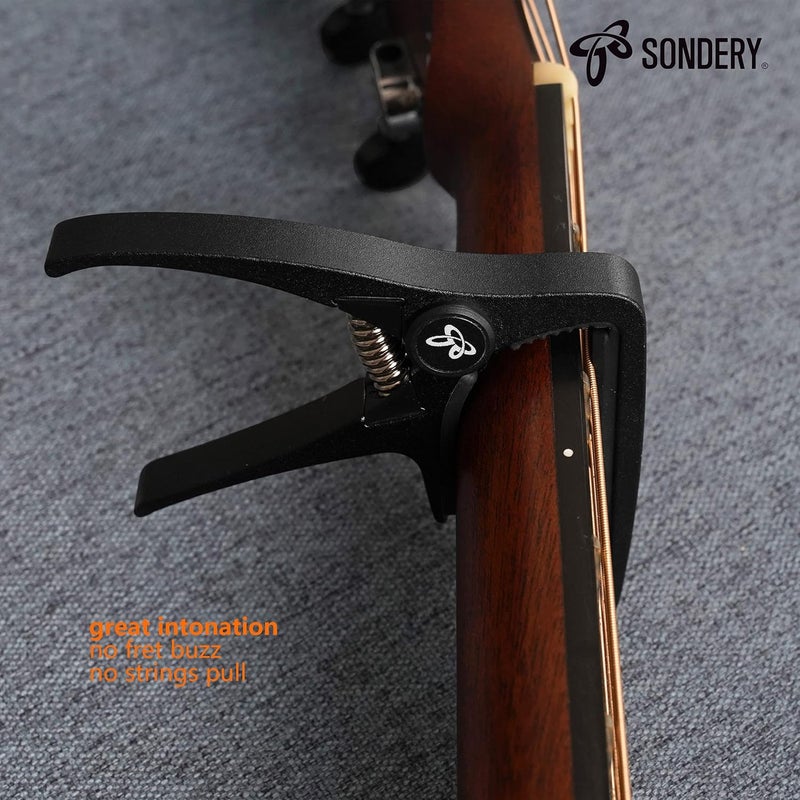 Sondery كابو للجيتارات الكلاسيكية كابو معدني فائق الخفة بلون أسود فاخر للجيتارات ذات الأوتار النايلون ذات العنق العريض مصمم بشكل استثنائي مع زنبرك فولاذي - Image 3